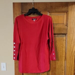 Cable & Gauge Red Sweater with Heart Accents